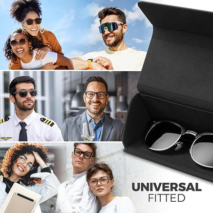 VULKIT Glasses Case, Foldable & Portable Design, Leather Hard Shell Folding Eyeglass Holder for Mens Womens