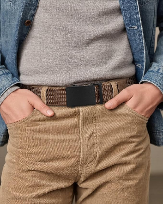 CHAOREN Nylon Ratchet Belts for Men - Adjustable Casual Work Belt with Slide Buckle - Trim to Fit