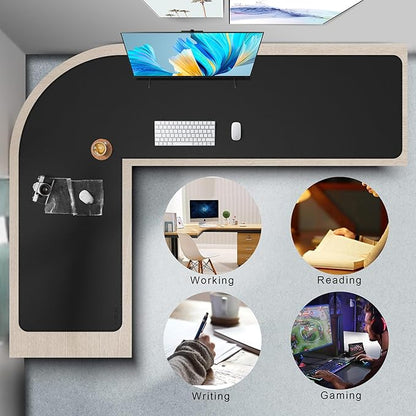 Mydours 61" x 85" x 24" L Shaped Desk Pad (Black), Extra Large Dual-Sided PU Leather Corner Desk Mat Protector for Home Office Computer Gaming