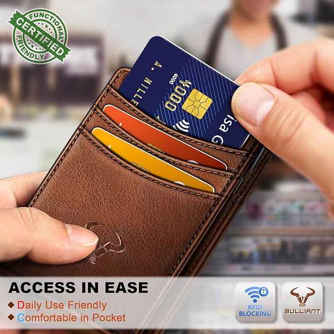 BULLIANT Slim Wallet For Men 12Cards,Magnetic Flip Build-in Money Clip Airtag Compatible-RFID Blocking