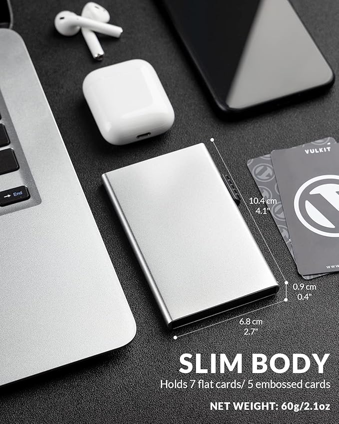 VULKIT Minimalist Credit Card Holder Pop Up Cards RFID Protection Slim Metal Wallet