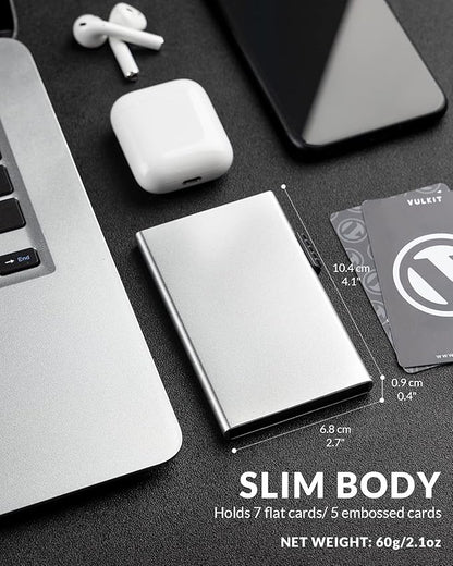 VULKIT Minimalist Credit Card Holder Pop Up Cards RFID Protection Slim Metal Wallet