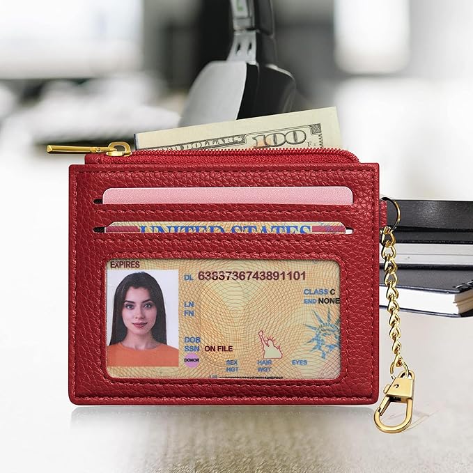 SEAVILIA Card Holder Keychain Wallet for Women with ID Window RFID Blocking Coin Purse Bee Gifts Slim Minimalist Small PU Leather