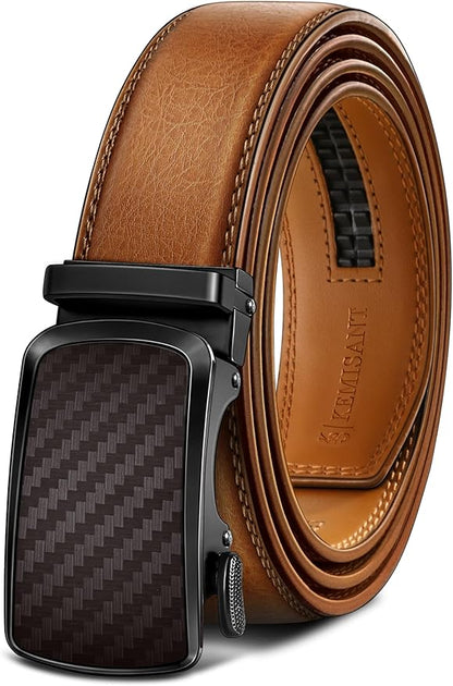 KEMISANT Men Belt Ratchet Click Belt Genuine Leather Adjustable For Men Golf Dress Casual Jeans 1 3/8-Cut For Fit