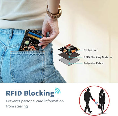 Lanyard Wallet with Id Badge Holder, Mushroom RFID Small Keychain Wallet Women Wristlet, Cute Zipper Credit Card Holder Phone Wrist Neck Strap for Key Name Tag, Teacher Student Office Gifts