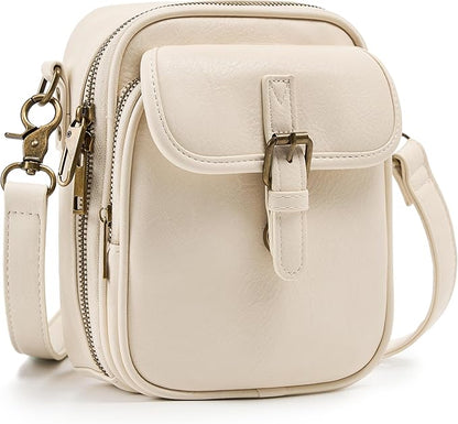 Small Messenger Bag Vegan Leather Crossbody Bag for Women Men, Vintage Cross Body Shoulder Purse with Card Slots
