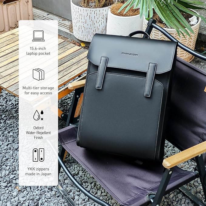 MARK RYDEN Slim Laptop Backpack for Men – Stylish Leather Commuter Business Backpack, 20L Water-Resistant 15.6 Inch Computer Bag with Magnetic Clasp, Lightweight Daypack for Office, Travel & Daily Use