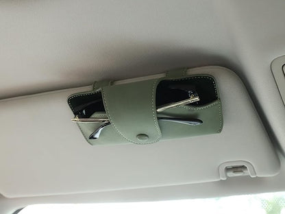 Car Sunglasses Holder for Car Visor Vegan Leather Auto Eyeglass Case with Clip Automotive Interior Visor Accessories