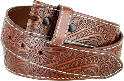 Genuine Full Grain Western Engraved Tooled Leather Strap or Belt 1-1/2" Wide