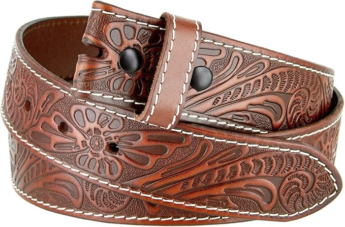 Genuine Full Grain Western Engraved Tooled Leather Strap or Belt 1-1/2" Wide