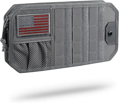 WYNEX Molle Car Sun Visor Organizer, Car Accessories with Zip Storage Pouch & Glasses Holder, Semi-Rigid Molle Panel with Patch for Tactical Gears, Fits Most Cars, Trucks, Pickups, Patrols
