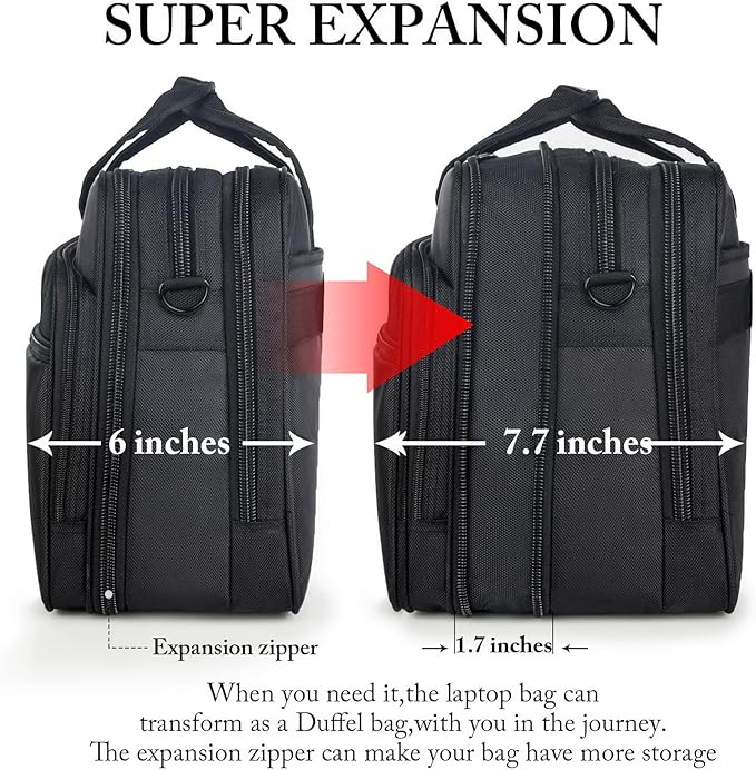 Ytonet Laptop Briefcases for Men, 17 Inch Expandable Briefcase Computer Bags for Laptop for Men, Water Resistant Multi Compartments Men's Work Bag with Luggage Strap for Bussiness Travel, Black