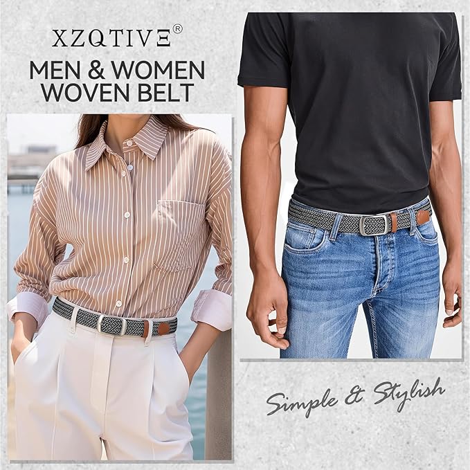 XZQTIVE Braided Belt Stretch Belt for Men and Women Multicolored Woven Golf Belt Elastic Jean Belts