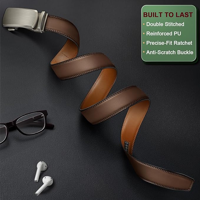 KEMISANT Belt Men, Sliding Ratchet Belt Genuine Leather For Gift Mens Dress Pants Oxfords,Size Adjustable