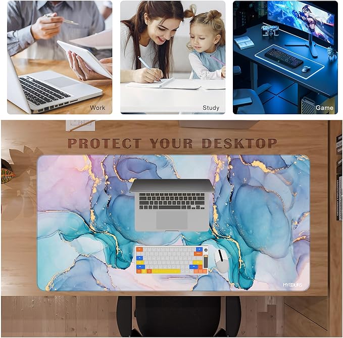 Mydours 48" x 24" Large Gaming Mouse Pad, Extended Desk Pad for Keyboard and Mouse with Non-Slip Rubber Base, Stitched Edges Computer Mouse Mat, Office Desk Mat Mousepad for Desktop & Laptop, Marble