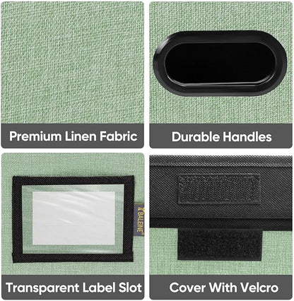 BALEINE File Organizer Box with Lid, Collapsible File Folder Organizer with Plastic Slide, Hanging File Folder Box for Office Document Storage (2 Pack, Green)