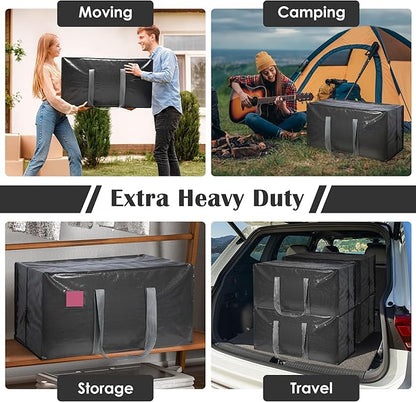 12 Pack Moving Bags with Full-Open Side Zipper, Extra Large 93L Heavy Duty Waterproof Foldable Storage Totes for College Dorm, Moving & Home Organization Gray