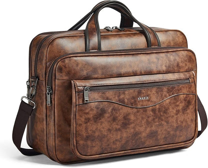 Shrrie Leather Laptop Bag Fits 17 to 17.3 Inch for Men and Women,Vintage Business Briefcase Laptop Messenger Work,Travel