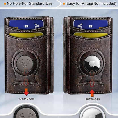 BULLIANT Men Airtag Wallet,Slim Wallet Money Clip Card Holder Magnetic Closure 12 Cards in Front Pocket RFID Blocking