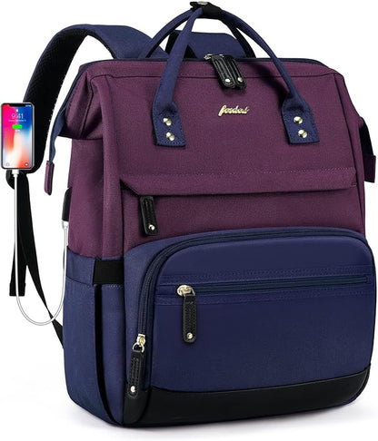 Laptop Backpack for Womem Work Bags: 15.6 Inch Travel BackPacks With USB Charging Port Anti Theft Fashion College BookBag Durable Back Pack Purse Bussiness Daypack for Nurse Teacher Purple Blue