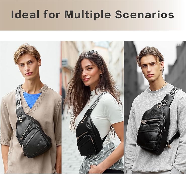 Sling Bag Set, PU Leather Sling Bag, Multi-Zipper Design for Travel, Outdoors, Valentine’s Day Gifts