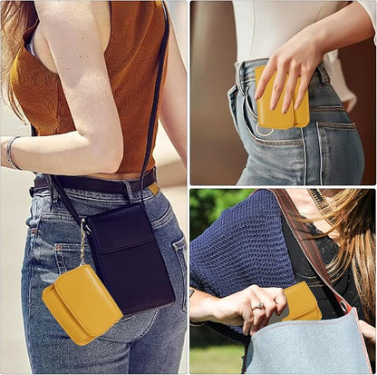 Women Small Wallet RFID Blocking Slim Wallet with Coin Pocket Tri-Fold Credit Card Holder with ID Window and Keychain(Light Yellow)