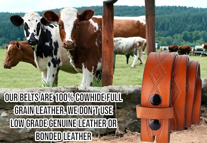 F&L CLASSIC Western Belt without buckle for men – Full Grain Leather Cowboy Belts for jeans - One Piece Leather strap belt
