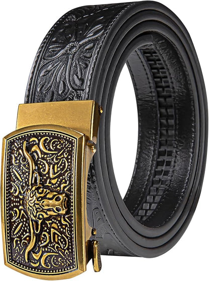 Dubulle Designer Mens Belts, Sliding Automatic Buckle Ratchet Dress Belt TOP Genuine Leather Strap Gifts