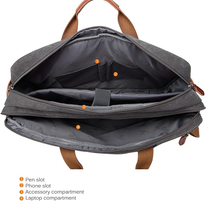 CoolBELL Convertible Backpack Messenger Shoulder Bag Laptop Case Business Briefcase Multi-Functional Travel Handbag Fits 17.3 Inch Laptop for Men/Women (Canvas Dark Grey)