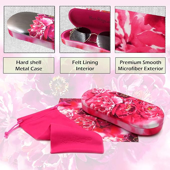 MyEyeglassCase Hard Shell Glasses case, Medium Eyeglasses Holder, Easy Open Lip for Men Women, Portable Sleeve Pouch & Cloth