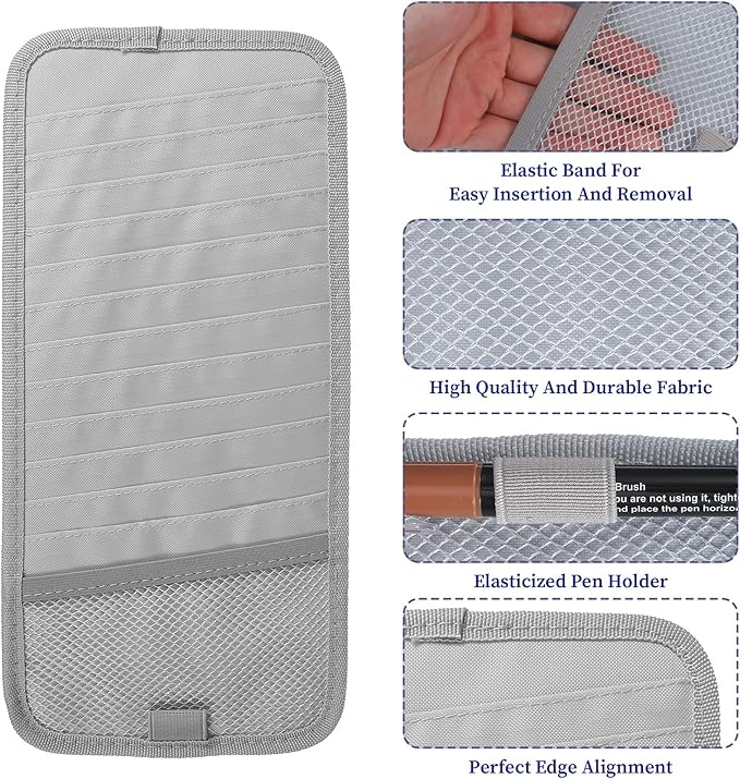CD Visor Holder for Car, DVD Vehicle Visor Storage Organizer Gray Large Capacity CD Case with 12 Storage Sleeves, 1 Mesh Pocket, 1 Pen Loop & Elastic Strap