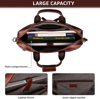 LEATHER VILLAGE 18" Leather Laptop Messenger Briefcase Bag for Men-Leather Satchel for Travel and Office Shoulder Bag-Red Brown