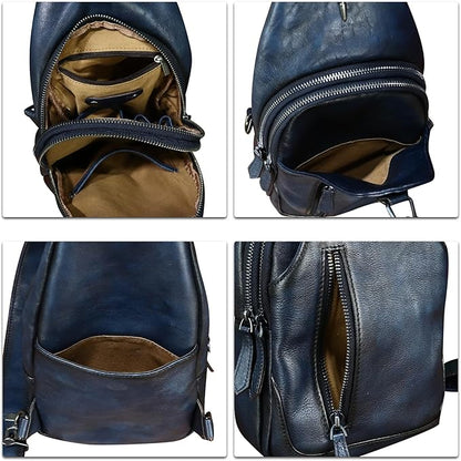 LRTO Genuine Leather Sling Bag for Men and Women Real Leather Shoulder Crossbody Bag Chest Bag Sling Backpack Purse