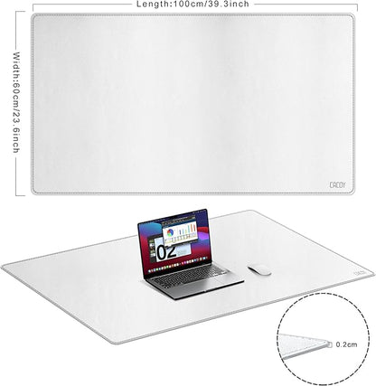 Cacoy 40" x 24" Leather Desk Pad Protector, Large Desk Mats on Top of Desks, Waterproof Computer Desk Mat XXL Keyboard Mouse Pad for Office and Home (White)