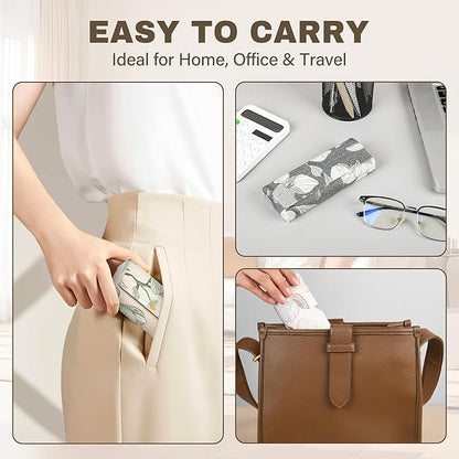 PU Leather Hard Shell Glasses Case, Floral Design Metal Frame, Portable Eyeglass Cases with Cleaning Cloth