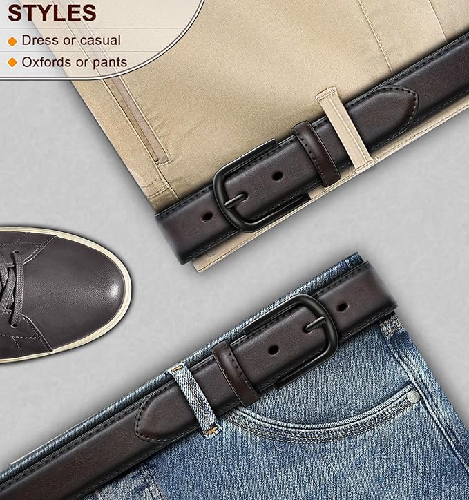 BULLIANT Men Belt-Leather Belt 7 Holes Comfortable for Men Dress Casual Jeans 1 3/8"