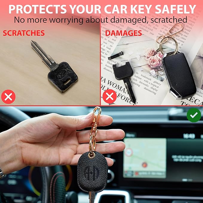 Leather Car Key Fob Cover Sleeve Holder for Broken Keys – Smart Remote Protector Case with Keychain for Men & Women