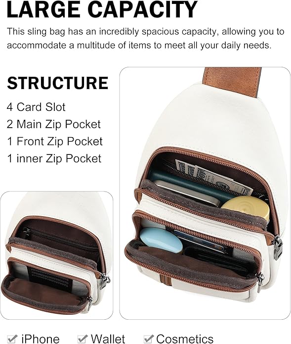 MASINTOR Sling Bag for Women - Crossbody Bags Fanny Pack with Vegan Leather - Adjustable Sling Backack for Travel