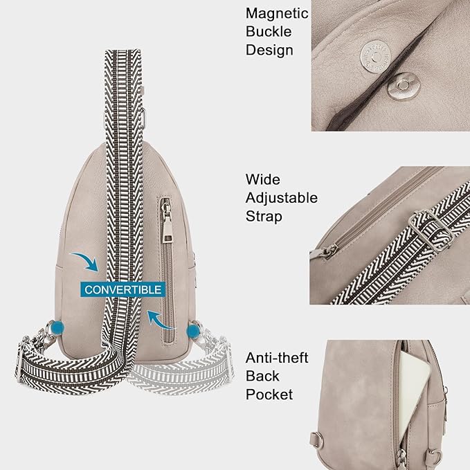 CLUCI Small Sling Bag for Women, Vegan Leather Fanny Pack Crossbody Bags for Women, Chest Bag With Guitar Strap