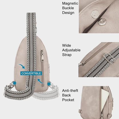 CLUCI Small Sling Bag for Women, Vegan Leather Fanny Pack Crossbody Bags for Women, Chest Bag With Guitar Strap