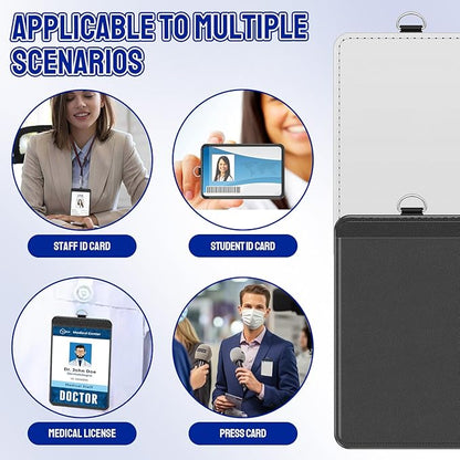 20 Pack Sublimation ID Badge Holder, Blank PU Leather ID Badge Bulk, Heat Transfer Print Vertical Leather ID Card Holder Name Tags for Office Employee, Coach, Student, Doctor (20 Pack-Badge Holder)