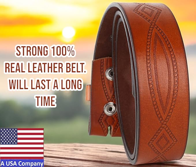 F&L CLASSIC Western Belt without buckle for men – Full Grain Leather Cowboy Belts for jeans - One Piece Leather strap belt