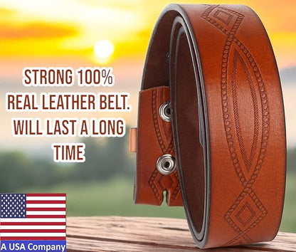 F&L CLASSIC Western Belt without buckle for men – Full Grain Leather Cowboy Belts for jeans - One Piece Leather strap belt