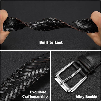 Braided Leather Belt for Men Adjustable Woven Golf Belt for Causal Shorts Pants Jeans 1.4'' Width