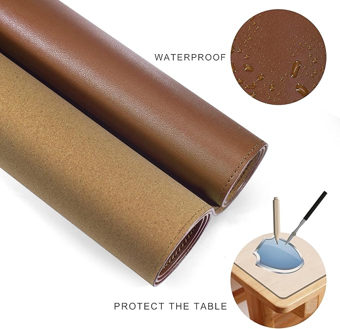 MAIDERN 40" x 16" Cork & Leather Desk Pad, Large XXL Mat, Full Mouse Pad, Reversible Protector for Gaming Home Office (Brown)