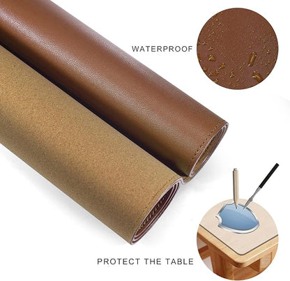 MAIDERN 55" x 24" Cork & Leather Desk Pad, Large XXL Mat, Full Mouse Pad, Dual Sided Protector for Gaming Home Office (Brown)