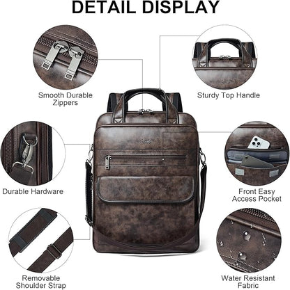 Shrrie Laptop Backpack for Women and Men, 15.6 Inch Vegan Leather Computer Backpack Professional Water-Resistant Casual Daypack for Work Business College Travel Office,Two-toned Coffee