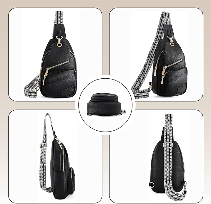 Sling Bag Set, PU Leather Sling Bag, Multi-Zipper Design for Travel, Outdoors, Valentine’s Day Gifts