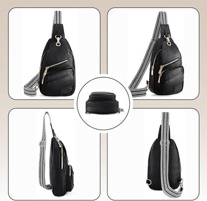 Sling Bag Set, PU Leather Sling Bag, Multi-Zipper Design for Travel, Outdoors, Valentine’s Day Gifts