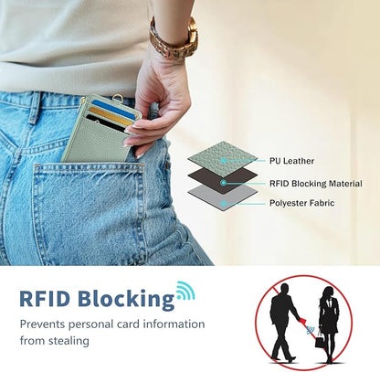 Lanyard Wallet with Id Badge Holder, Sage Green RFID Small Keychain Wallet Women Wristlet, Minimalist Zipper Credit Card Holder Phone Wrist Neck Strap for Key Name Tag, Teacher Office Gift